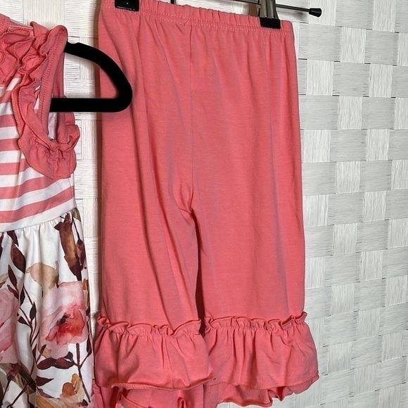 Set Includes Rose Floral & Stripe Print Top With Ruffle Detail - Picture 7 of 9